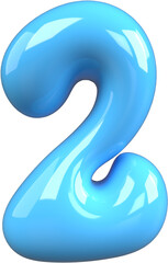 Blue 3D Bubble Gum Inflated Letters Number Symbol 2