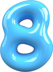 Blue 3D Bubble Gum Inflated Letters Number Symbol 8