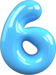 Blue 3D Bubble Gum Inflated Letters Number Symbol 6