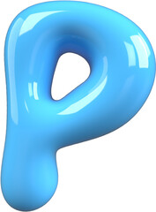 Blue 3D Bubble Gum Inflated Letters Number Symbol P