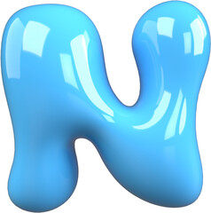 Blue 3D Bubble Gum Inflated Letters Number Symbol N