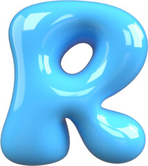 Blue 3D Bubble Gum Inflated Letters Number Symbol R