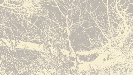 Vector abstract dirty grunge background with tree branches chaotic tangled in winter with snow on it.