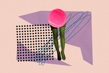 Creative picture composite collage of legs wearing new pantyhose stockings headless absurd pink...