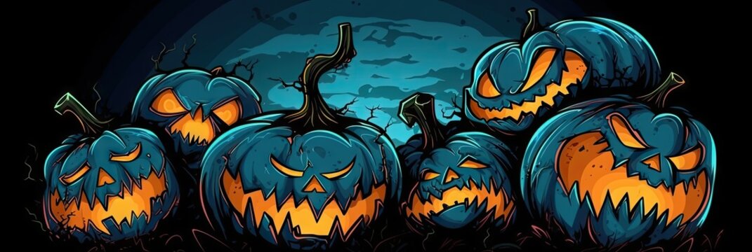 Jack o Lantern art. Vintage halloween pumpkin poster graphic design. scary cartoon decoration holiday drawing Generative AI illustrations