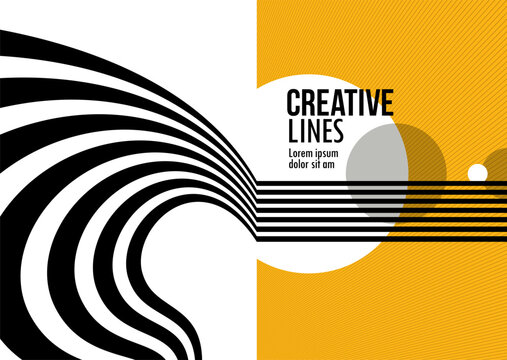 3D black and yellow lines in perspective abstract vector background, linear perspective illustration op art.