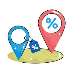 Discount location doodle vector outline Sticker. EPS 10 file