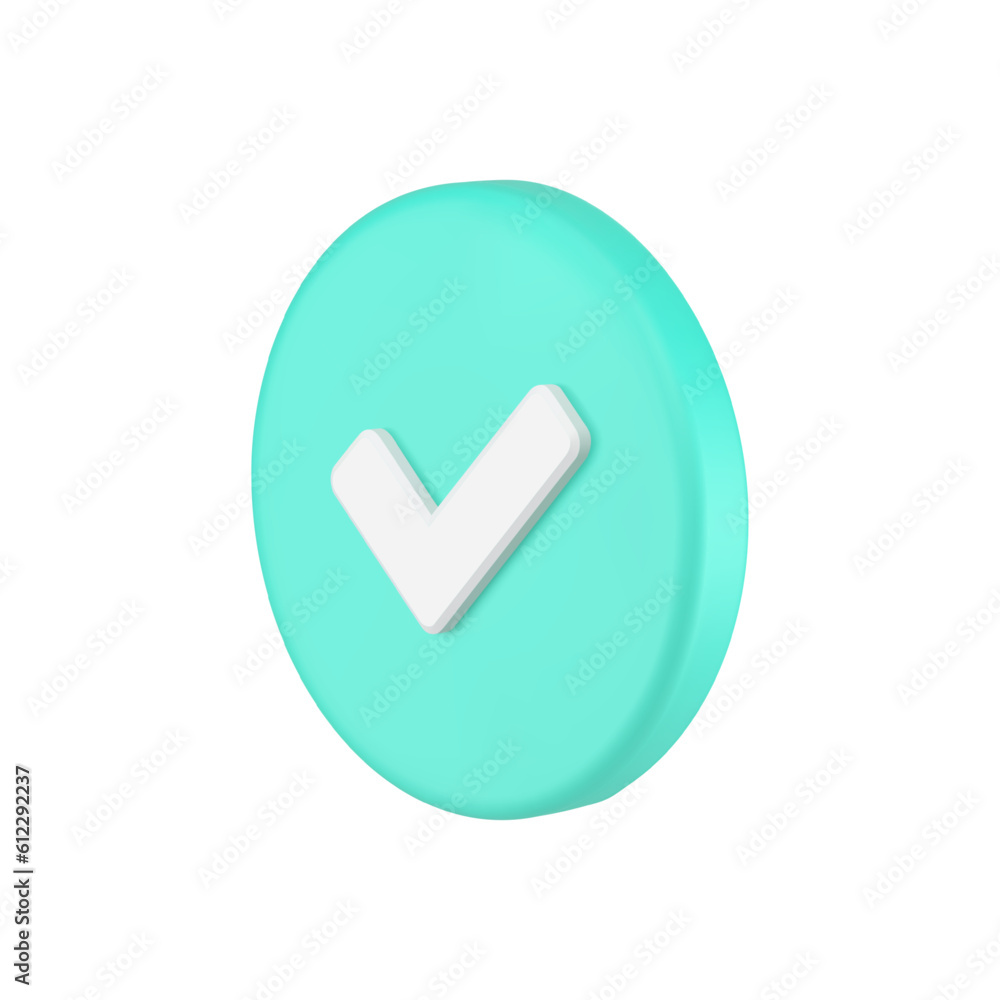 Poster checkmark done complete green circle button positive choice success accept isometric 3d icon vector