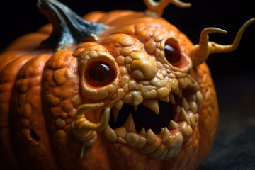 Creepy Halloween pumpkin monster, Generative AI