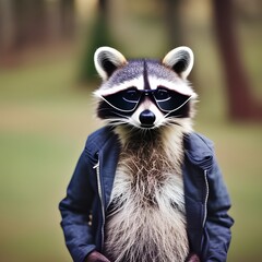 Obraz premium A cute raccoon in a jacket.. Generative AI.