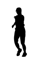woman warming up run runner, silhouette simple vector, isolated on white