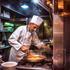 chef working in kitchen preparing food, generative ai