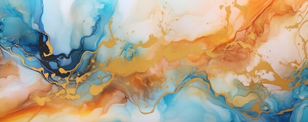 Fototapeta premium Natural luxury abstract fluid art painting in alcohol ink technique with golden swirls. Created with Generative AI technology 
