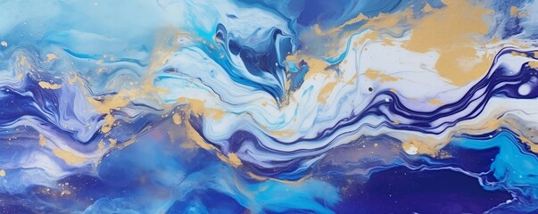 Natural luxury abstract fluid art painting in alcohol ink technique with golden swirls. Created with Generative AI technology	
