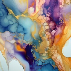 Fototapeta premium Abstract fluid art painting in alcohol ink technique. Created with Generative AI technology 