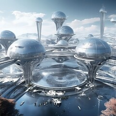 Ciudad flotante futurista