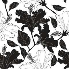 Hibiskus flower flat modern illustration seamless pattern. Vector illustration. Fashion surface design