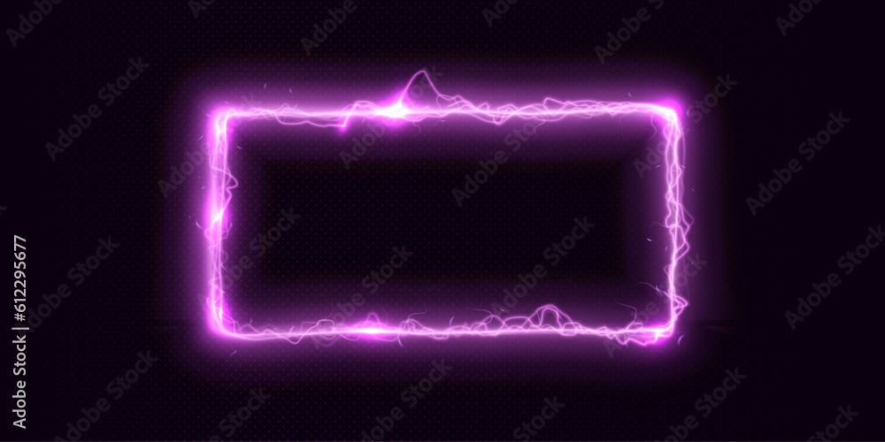 Poster rectangular frame with light effect. energy flow tunnel. purple portal with light distortion. with p