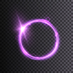 Round frame with light effect. Energy flow tunnel. Purple portal with light distortion. Magic circle vector.