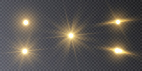 Set of light effects. A flash of warm light, a star on a transparent background. Sun, summer. light sunlight. Vector	