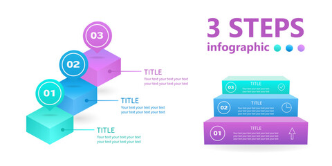3 steps. Business infographics set. Ladders from 3 stages. 3 D. Vector illustration.