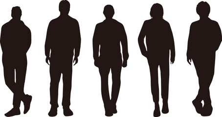 5人が横に並ぶシルエット