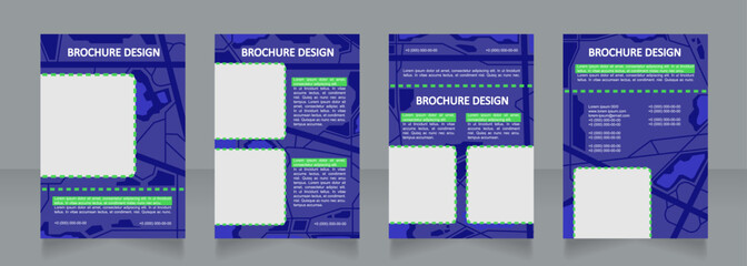 Urban planning blue blank brochure design. City navigation. Template set with copy space for text. Premade corporate reports collection. Editable 4 paper pages. Calibri, Arial fonts used