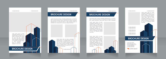 Building skyscrapers white and blue blank brochure design. Template set with copy space for text. Premade corporate reports collection. Editable 4 paper pages. Calibri, Arial fonts used