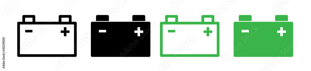Wall mural car battery icon set in black and green color. portable electric battery sign for car, truck, or aut - Wall murals