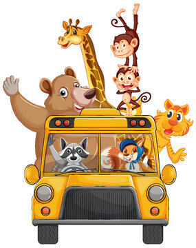 Various Animals on School Bus