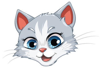 A Grey Cat Head with Striking Blue Eyes