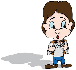 Surprised Schoolboy with a School Bag on his Back