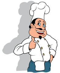 Smiling Chef in White Uniform Showing Thumb Up