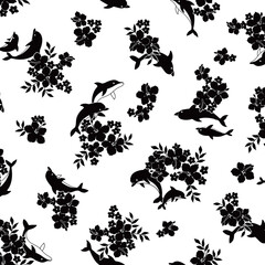 Cute hibiscus and dolphin pattern suitable for textiles,