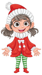 Little Girl in Winter Hat with Pom Pom Cartoon Character