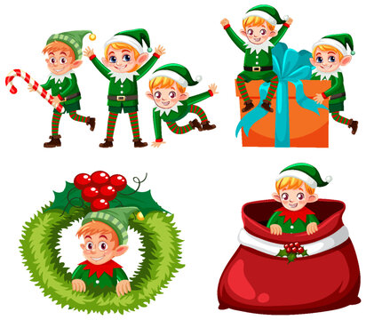Set of happy Christmas elfs