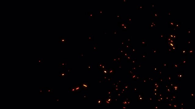 Abstract seamless loop glow fire particles ash sparks rising up animation with transparent alpha channel can be used for overlay your project background. 4K 3D chaotic motion of fiery orange glowing f