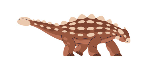 Ankylosaurus, prehistoric ancient dino. Extinct big dinosaur with spikes, side view. Prehistory spiky reptile animal of Jurassic period. Flat vector illustration isolated on white background