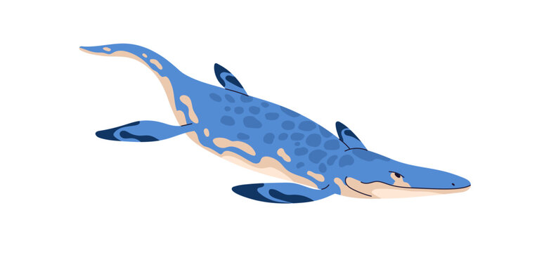 Mosasaurus, ancient water animal. Aquatic marine dinosaur swimming. Extinct underwater large fish, huge lizard of Jurassic period. Flat vector illustration isolated on white background