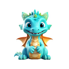 turquoise baby dragon isolated on transparent background, banner wallpaper, generative ai
