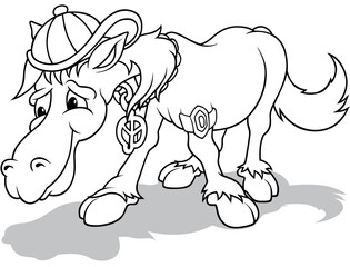 Drawing of a Horse with a Baseball Cap and Ornaments
