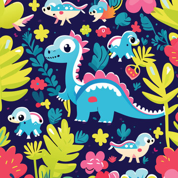 Cute dinosaur seamless pattern royal wallpaper © suththirat