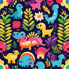 Fototapeta na wymiar Cute dinosaur seamless pattern royal wallpaper