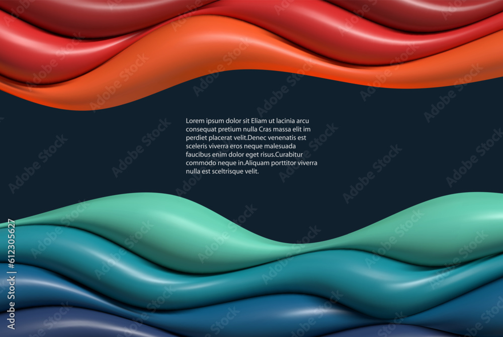 Poster abstract colorful flow poster. fluid waveform.colored waves on a dark background.