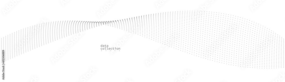 Poster light grey abstract background, vector wave of flowing particles, curvy lines of dots in motion, tec