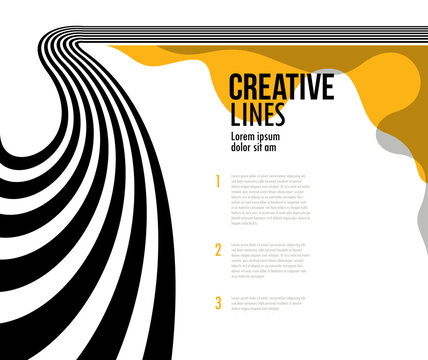 3D black and yellow lines in perspective abstract vector background, linear perspective illustration op art.
