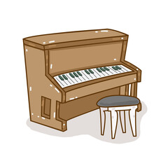 Cartoon piano on white background.