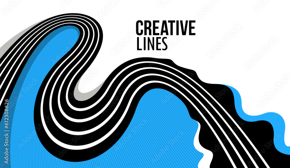 Poster 3d lines in motion vector abstract background, creative and dimensional curved stripes dynamic compo