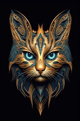 Stylized head of a cat on a dark background