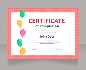Children competition winner certificate design template. Vector diploma with customized copyspace and borders. Printable document for awards and recognition. Calibri, Myriad Pro fonts used
